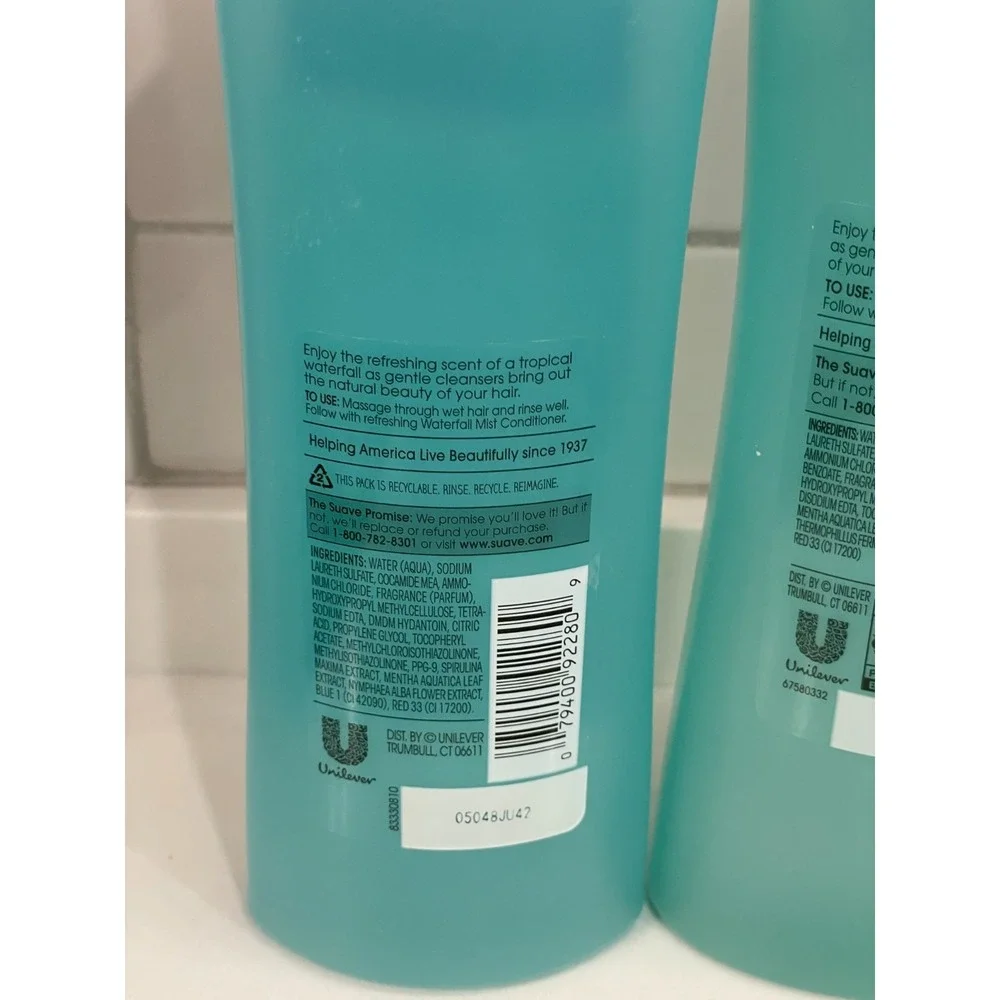 Lot of 2 Suave‎ Essentials Waterfall Mist Refreshing Shampoo 12 oz + 15 oz New